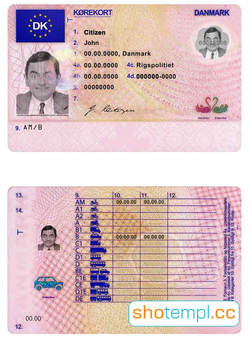 Denmark Driver License PSD Template V2